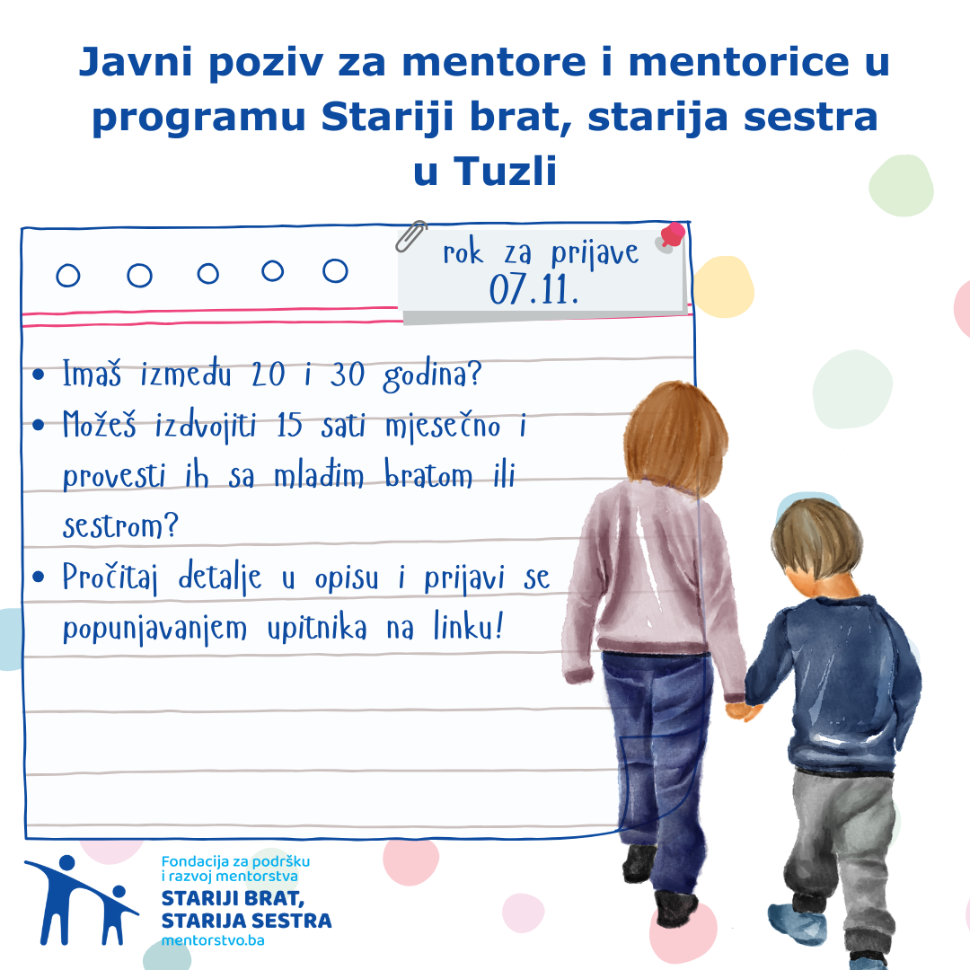 Header: Javni poziv za mentore u programu Stariji brat, starija sestra u Tuzli